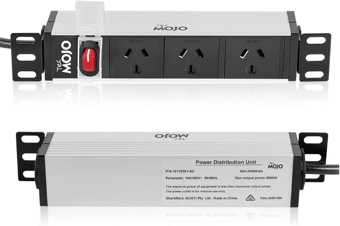 Tecmojo 10 Inch Rack Mount PDU 1U 3 Outlets Power Strip with Reversible Mounting Plate Distribution Unit for Server