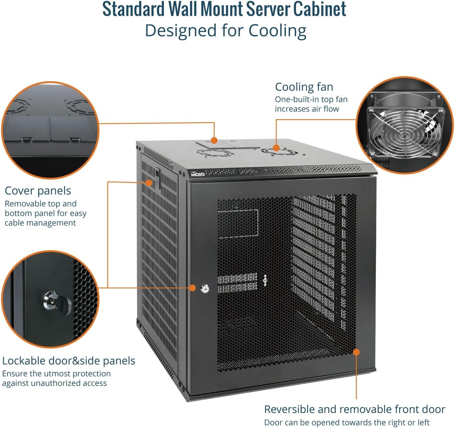 Tecmojo 12U Wall Mount Network Cabinet Data Server Rack Enclosure with Lockable Mesh Door and Side Panels 50 kg /110