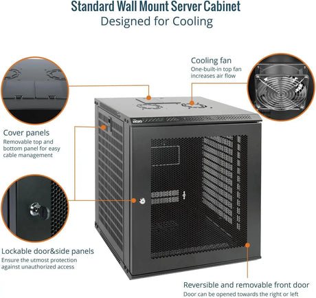 Tecmojo 12U Wall Mount Network Cabinet Data Server Rack Enclosure with Lockable Mesh Door and Side Panels 50 kg /110