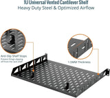 Tecmojo 1U Rack Shelf Mount with Anti-Slip Stops-355.6 mm Deep Vented Cantilever Tray for 19 inch Server Racks &