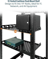 Tecmojo 1U Rack Shelf Mount with Anti-Slip Stops-355.6 mm Deep Vented Cantilever Tray for 19 inch Server Racks &
