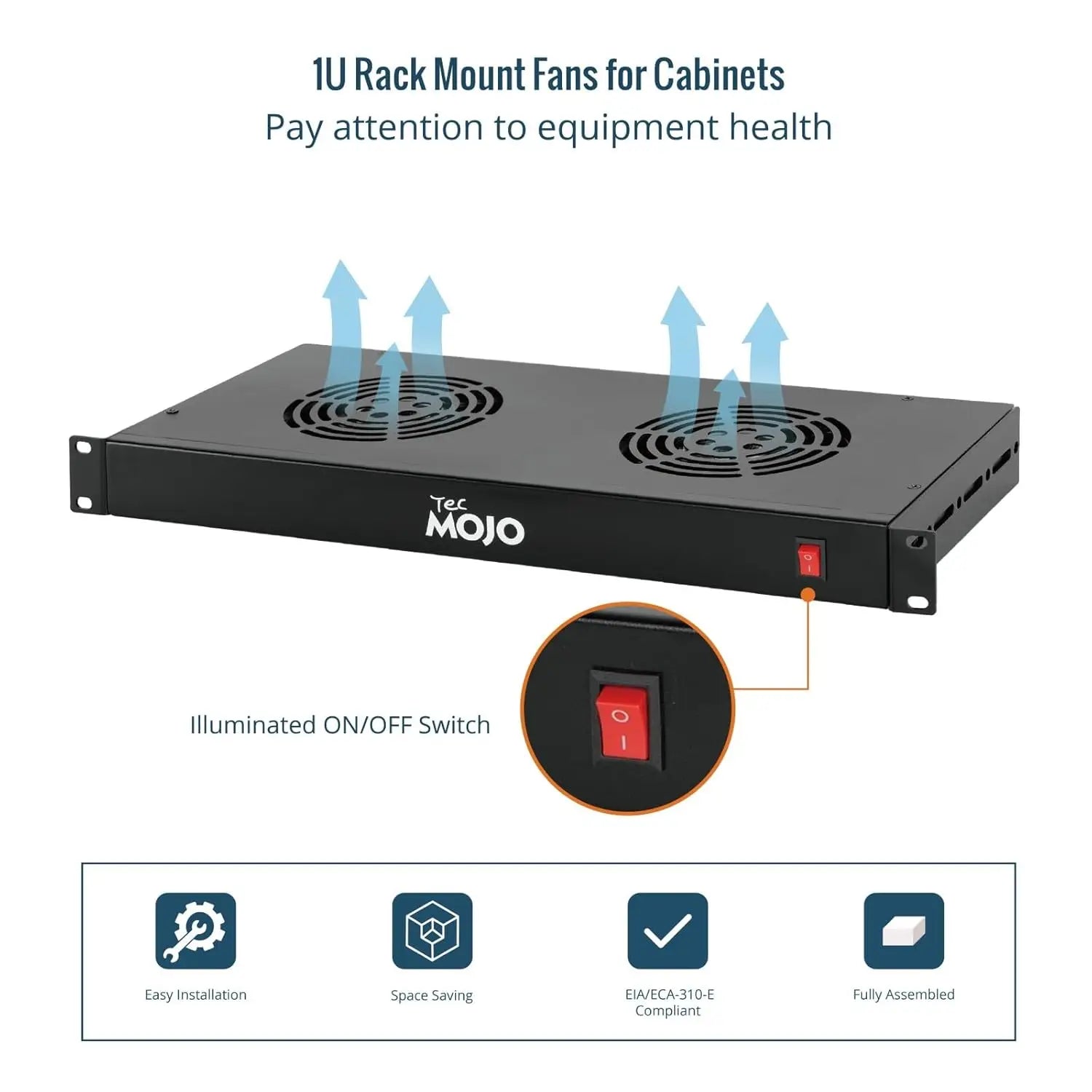 Tecmojo 1U Server Rack Mount Cooling Fans System Exhaust Airflow with 2 for 19 inch Cabinet Home Theater