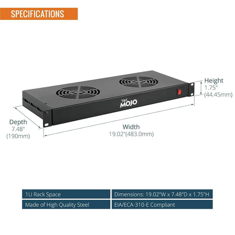 Tecmojo 1U Server Rack Mount Cooling Fans System Exhaust Airflow with 2 for 19 inch Cabinet Home Theater