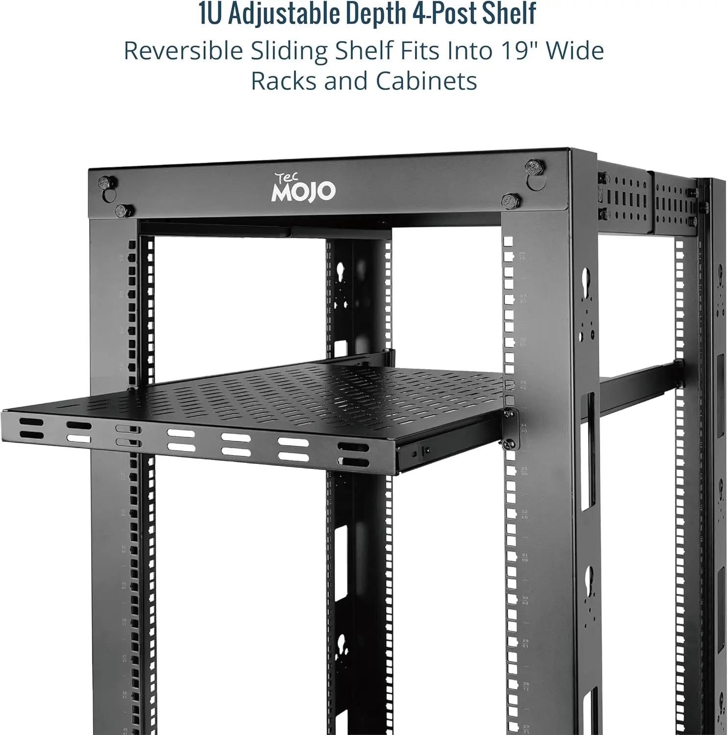 Tecmojo 1U Sliding Rack Shelf with 350mm Deep 4-Post Vented Server Mount Adjustable Range of 350-500mm Support to 50kg