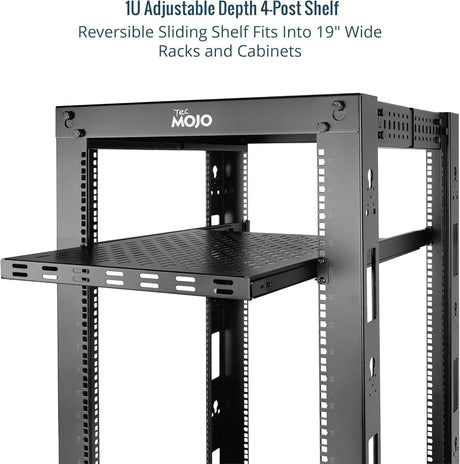 Tecmojo 1U Sliding Rack Shelf with 350mm Deep 4-Post Vented Server Mount Adjustable Range of 350-500mm Support to 50kg