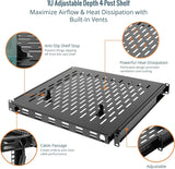 Tecmojo 1U Sliding Rack Shelf with 350mm Deep 4-Post Vented Server Mount Adjustable Range of 350-500mm Support to 50kg