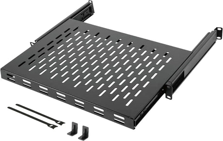 Tecmojo 1U Sliding Rack Shelf with 350mm Deep 4-Post Vented Server Mount Adjustable Range of 350-500mm Support to 50kg