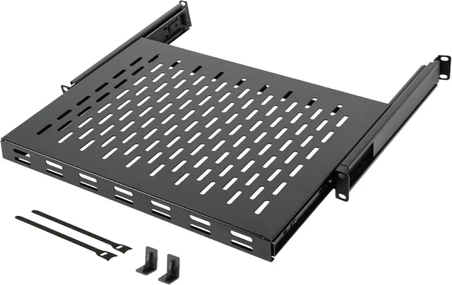 Tecmojo 1U Sliding Rack Shelf with 350mm Deep 4-Post Vented Server Mount Adjustable Range of 350-500mm Support to 50kg