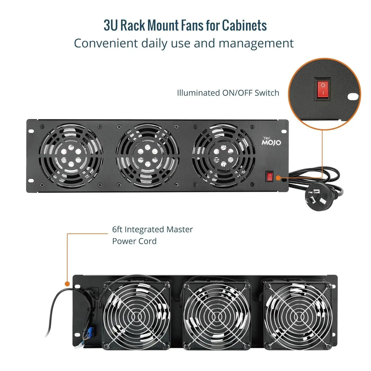 Tecmojo 3U Server Rack Mount Cooling Fan Panels with 3 Fans System Exhaust Airflow for 19 inch Cabinet Vertical Assemble