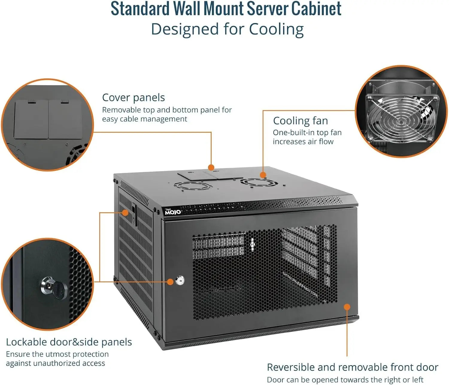 Tecmojo 6RU Wall Mount Network Cabinet Data Server Rack Enclosure with Lockable Mesh Door and Side Panels 50 kg /110