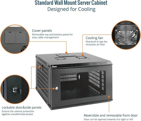 Tecmojo 6RU Wall Mount Network Cabinet Data Server Rack Enclosure with Lockable Mesh Door and Side Panels 50 kg /110