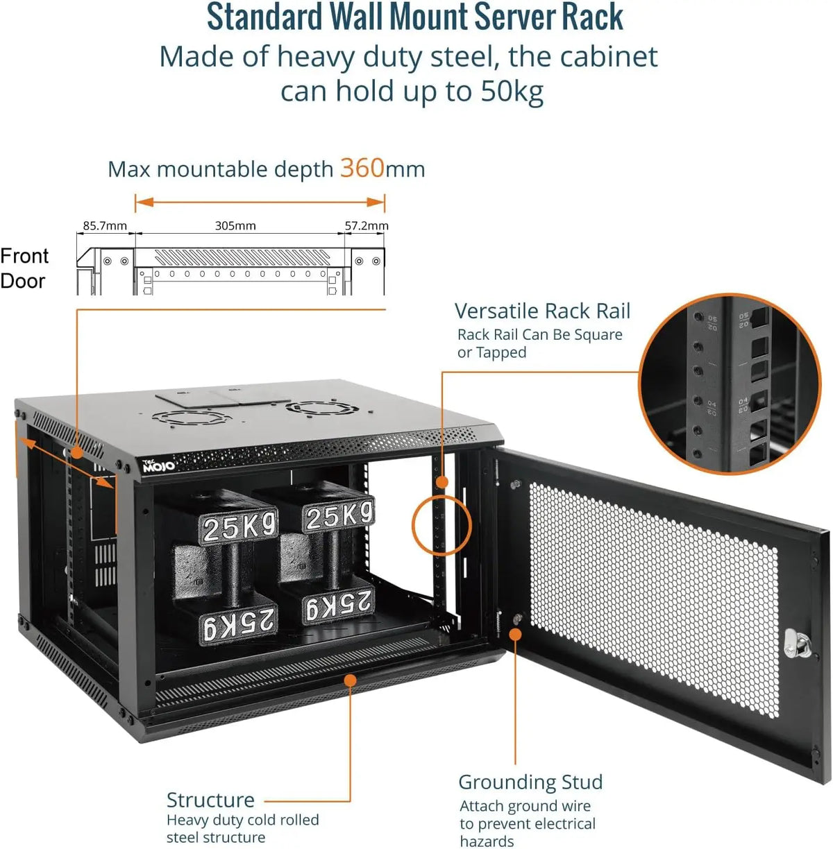 Tecmojo 6RU Wall Mount Network Cabinet Data Server Rack Enclosure with Lockable Mesh Door and Side Panels 50 kg /110