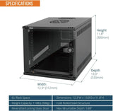 Tecmojo 6U Server Cabinet Wall Mount 10 inch 330mm Depth Network with Rack Shelf Brush Panels Cable Organizer for Small