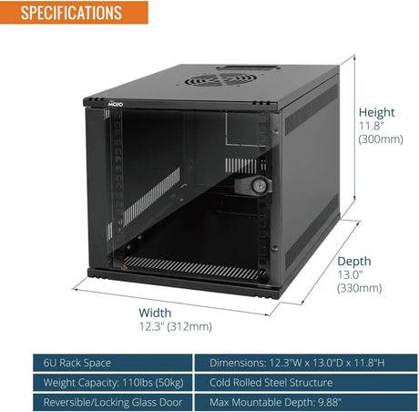 Tecmojo 6U Server Cabinet Wall Mount 10 inch 330mm Depth Network with Rack Shelf Brush Panels Cable Organizer for Small