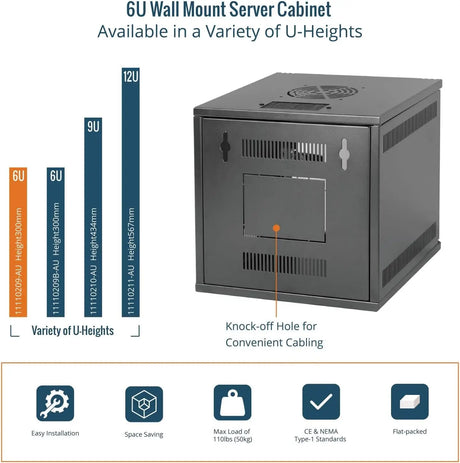 Tecmojo 6U Server Cabinet Wall Mount 10 inch 330mm Depth Network with Rack Shelf Brush Panels Cable Organizer for Small