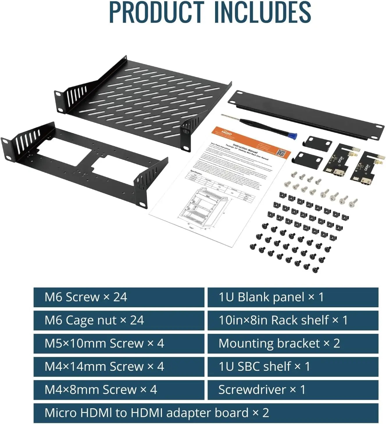 Tecmojo 6U Server Rack 10 inch Wide 200mm Deep Desktop with Shelf Micro HDMl to HDMI Adapter Board 60 kg /132 lbs Max