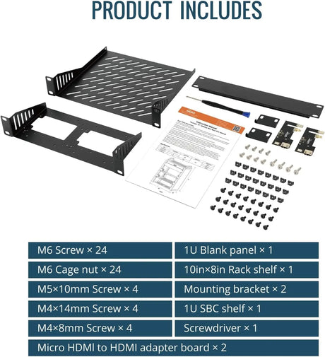 Tecmojo 6U Server Rack 10 inch Wide 200mm Deep Desktop with Shelf Micro HDMl to HDMI Adapter Board 60 kg /132 lbs Max