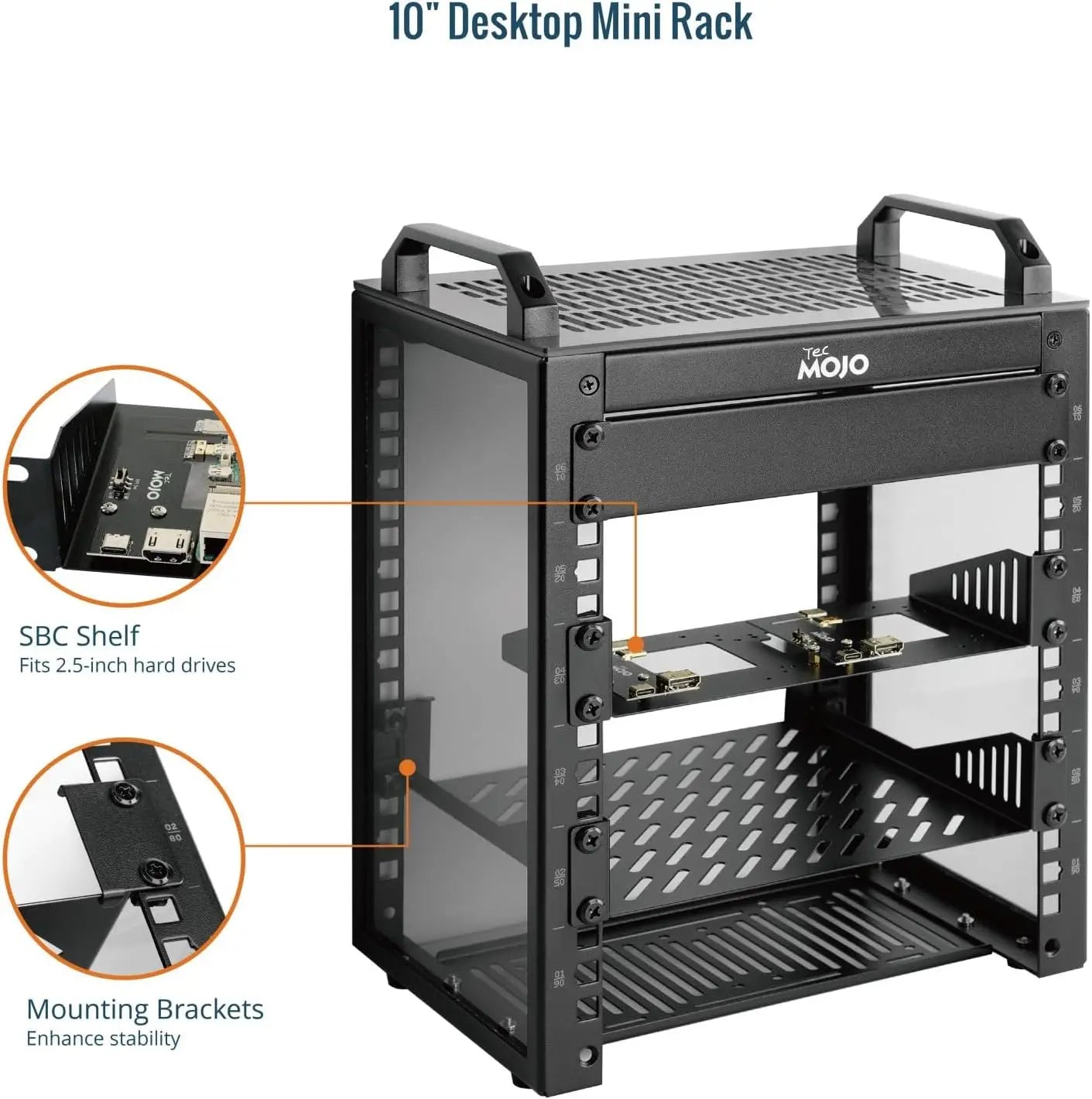Tecmojo 6U Server Rack 10 inch Wide 200mm Deep Desktop with Shelf Micro HDMl to HDMI Adapter Board 60 kg /132 lbs Max