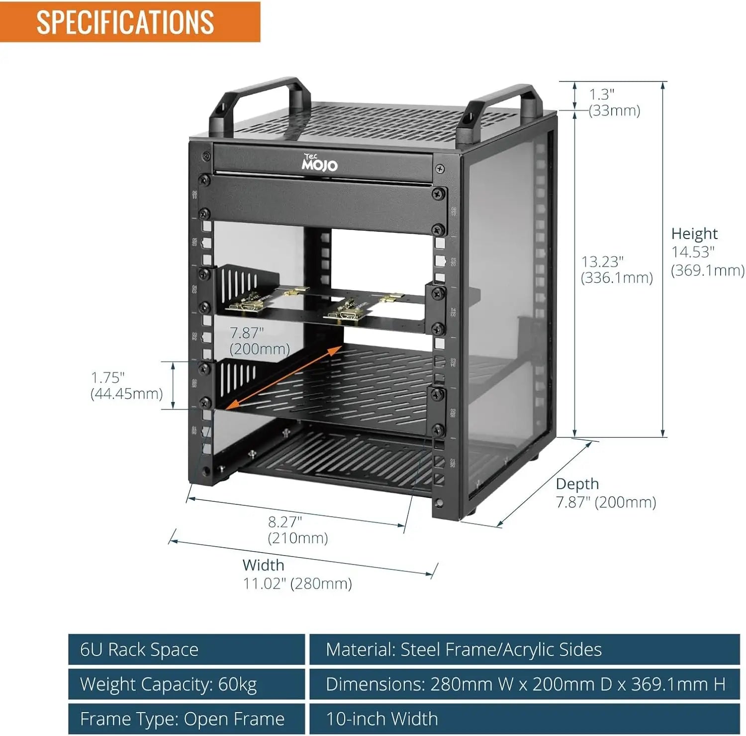 Tecmojo 6U Server Rack 10 inch Wide 200mm Deep Desktop with Shelf Micro HDMl to HDMI Adapter Board 60 kg /132 lbs Max