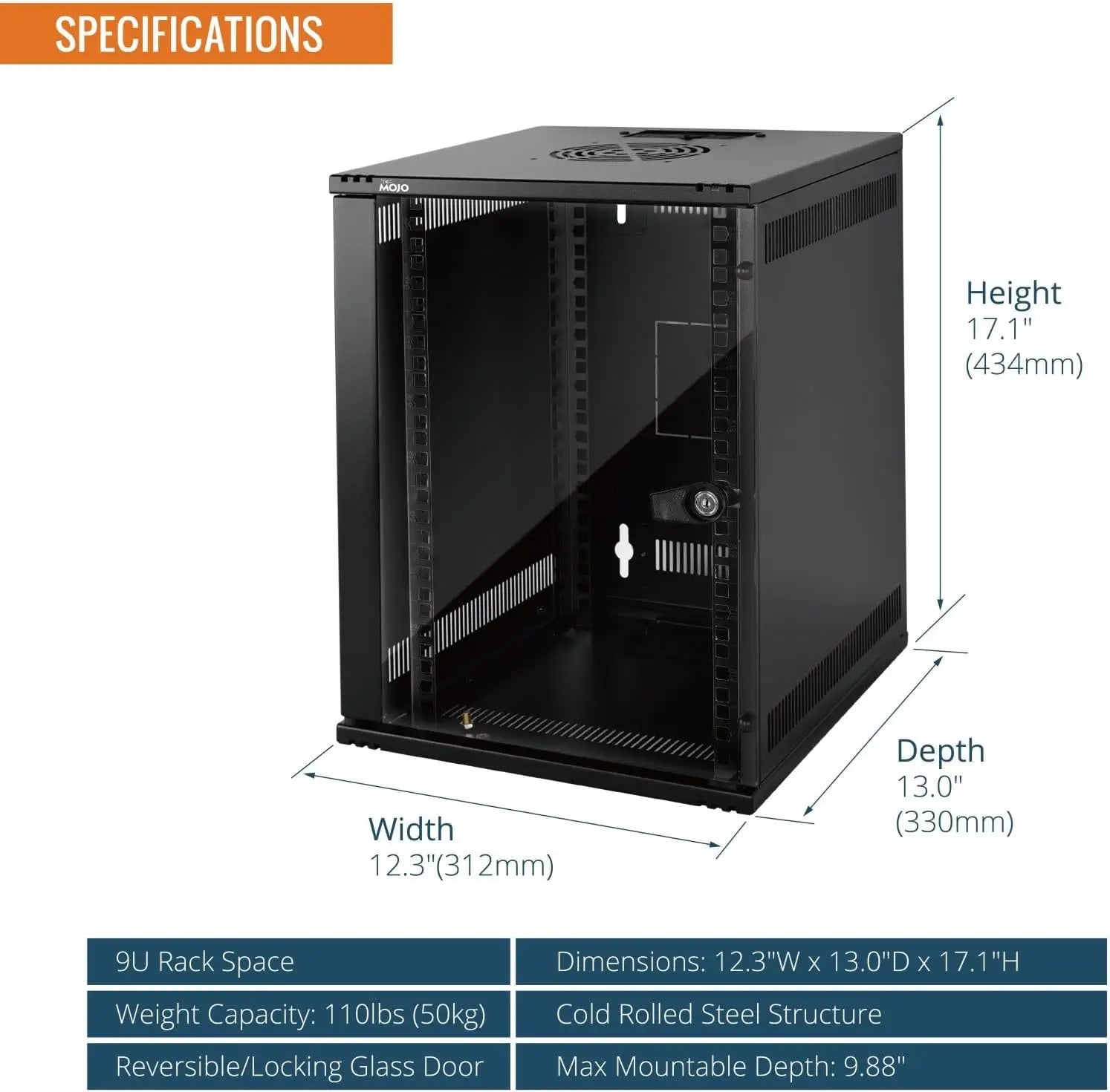 Tecmojo 9U Server Cabinet Wall Mount 10 inch 330mm Depth Network with Rack Shelf Brush Panels Cable Organizer for Small