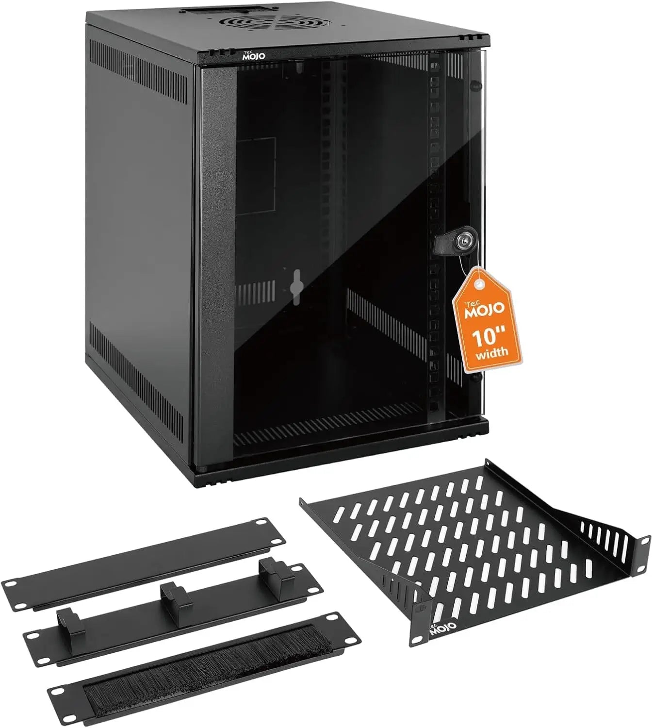 Tecmojo 9U Server Cabinet Wall Mount 10 inch 330mm Depth Network with Rack Shelf Brush Panels Cable Organizer for Small