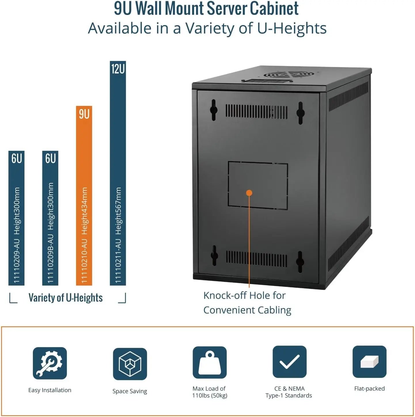 Tecmojo 9U Server Cabinet Wall Mount 10 inch 330mm Depth Network with Rack Shelf Brush Panels Cable Organizer for Small
