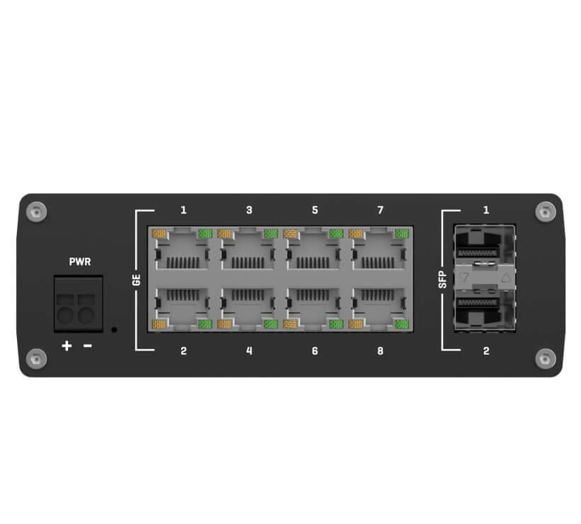 Teltonika TSW210 Industrial Ethernet Switch 2x SFP Ports 8x Gigabit Ethernet Ports with speeds of up to 1000 Mbps DIN