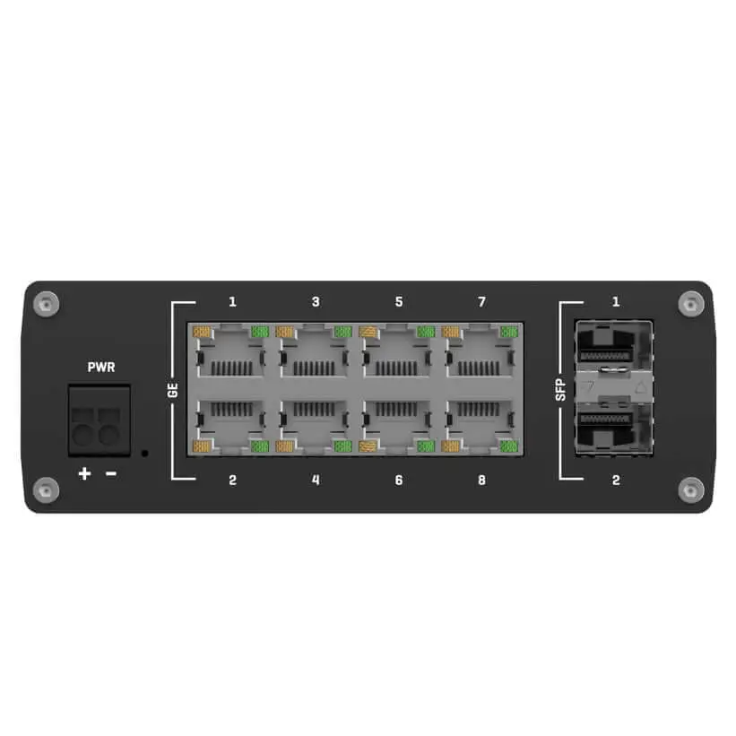 Teltonika TSW210 Industrial Ethernet Switch 2x SFP Ports 8x Gigabit with speeds of up to 1000 Mbps DIN Rail PSU excluded