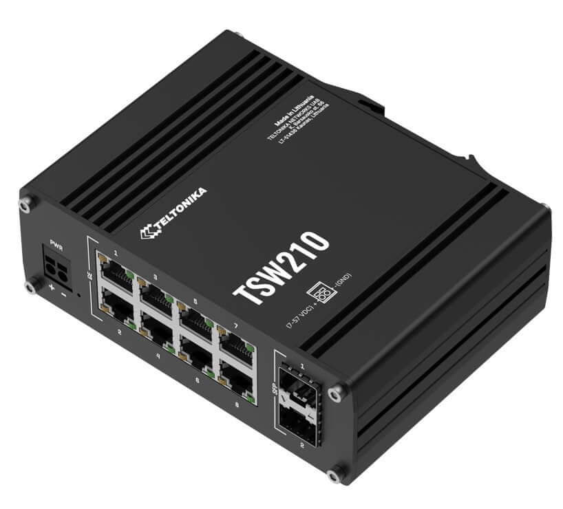 Teltonika TSW210 Industrial Ethernet Switch 2x SFP Ports 8x Gigabit Ethernet Ports with speeds of up to 1000 Mbps DIN