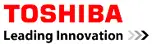 Toshiba logo with red and white text on a black background.