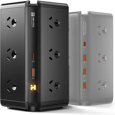Tower Power Strip - USB C Powerboard Surge Protector 12-Outlet 24W(Max) Board with 4-USB & 2 USB-C 1.8M Extention Cord