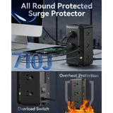 Tower Power Strip - USB C Powerboard Surge Protector 12-Outlet 24W(Max) Board with 4-USB & 2 USB-C 1.8M Extention Cord
