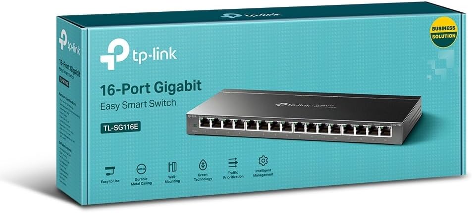 TP-Link 16-Port Gigabit Easy Smart Switch 16 x 10/100/1000Mbps RJ45 Ports QoS IGMP Snooping Plug & Play