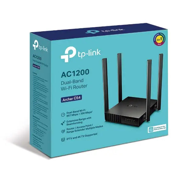 TP-Link Archer C54 AC1200 Dual-Band Wi-Fi Router 2.4GHz 300Mbps 5GHz 867Mbps 4xLAN 1xWAN 4xAntennas WPS Access Point