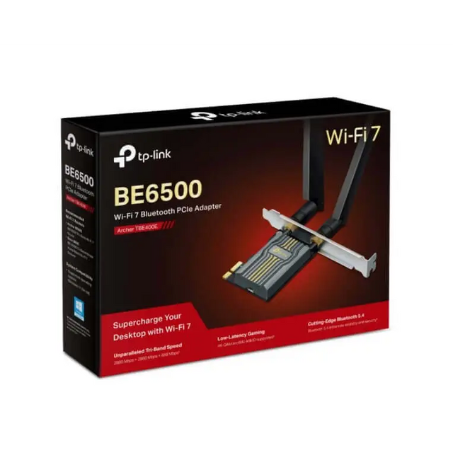 TP-Link Archer TBE400E BE6500 Wi-Fi 7 Bluetooth 5.4 PCIe Adapter 6GHz@2882 Mbps 5GHz@2882 2.4GHz@688 (wifi7) (NIC)
