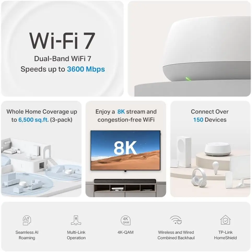 TP-Link Deco BE22 2 PACK BE3600 Whole Home Mesh Wi-Fi 7 System Gigabit Router 4K