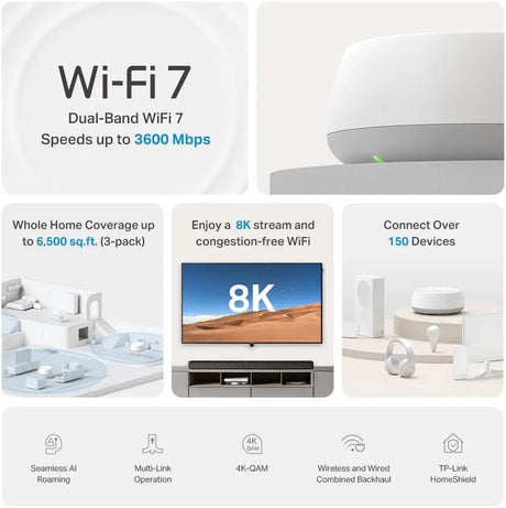 TP-Link Deco BE22(3-Pack) BE3600 Dual Band Wi-Fi 7 Mesh MLO 4K