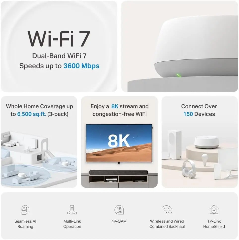 TP-Link Deco BE22(3-Pack) BE3600 Dual Band Wi-Fi 7 Mesh MLO 4K