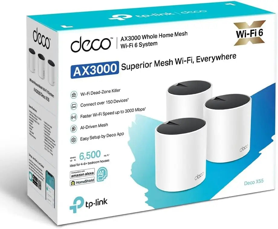TP-Link Deco X55(3-Pack) AX3000 Dual Band Wi-Fi 6 Mesh 160 MHz WPA3