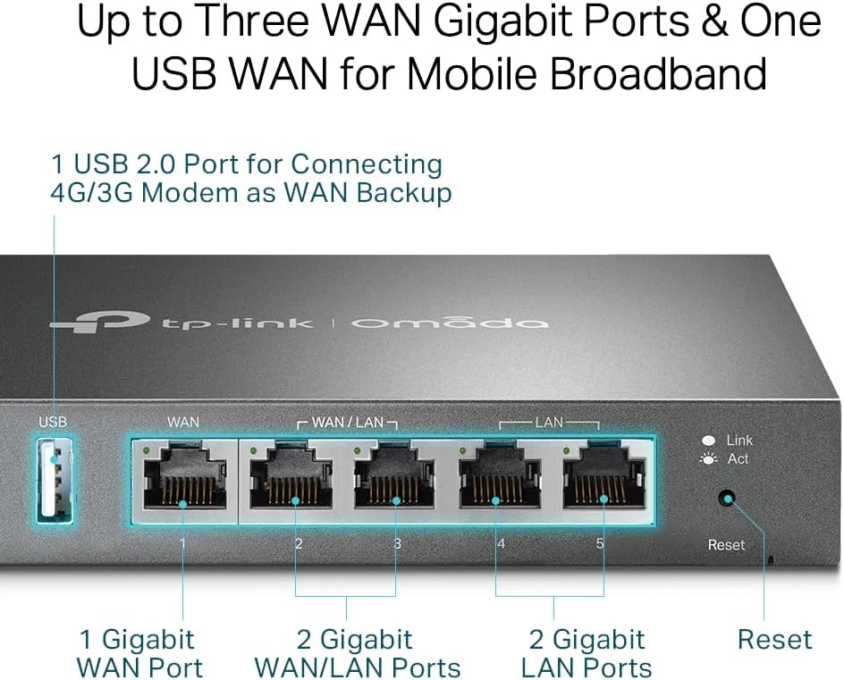 TP-Link Omada Gigabit VPN Router SDN Centralised Management System 5X Ports Up to 3 WAN Ethernet Secure Access Control