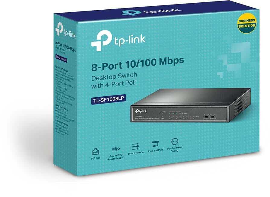 TP-Link TL-SF1008P 8-Port 10/100Mbps Desktop Unmanaged Switch 4-Port PoE 57W IEEE 802.3af, Fanless