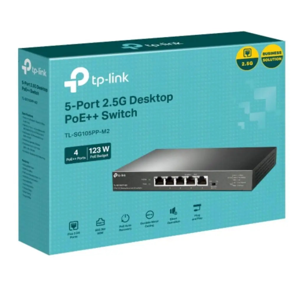 TP-Link TL-SG105PP-M2 5-Port 2.5G Desktop Switch with 4-Port PoE++ 4× Ports 1x Non-PoE Port PoE Auto Recovery