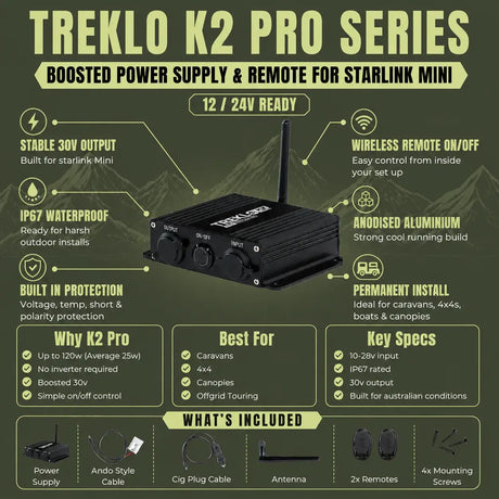 TREKLO K2 Boosted Power Supply and Remote for Starlink Mini