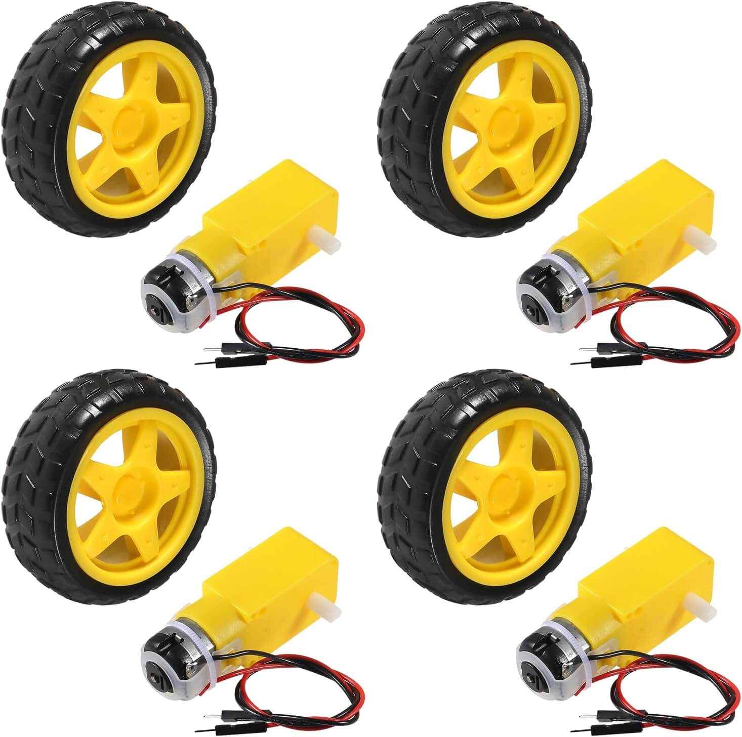 TT Motor DC 3-6V Gearbox Motor Dual Shaft 200RPM Ratio 1:48 Motor with Tire Wheel Kit for DIY Smart Car Robot SET OF 4