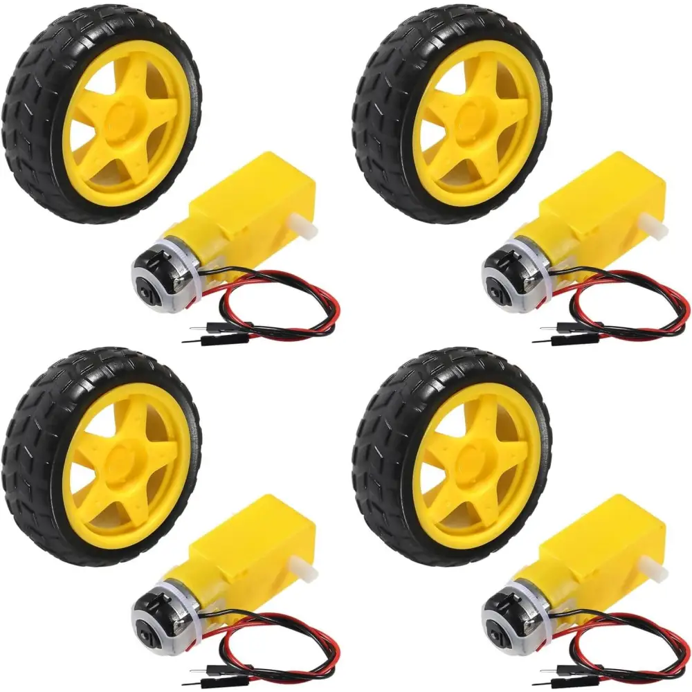 TT Motor DC 3-6V Gearbox Dual Shaft 200RPM Ratio 1:48 with Tire Wheel Kit for DIY Smart Car Robot SET OF 4