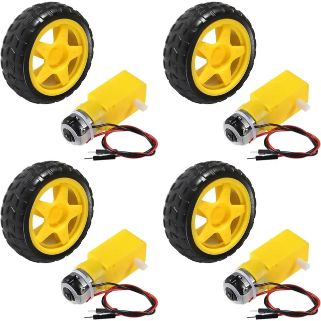 TT Motor DC 3-6V Gearbox Dual Shaft 200RPM Ratio 1:48 with Tire Wheel Kit for DIY Smart Car Robot SET OF 4