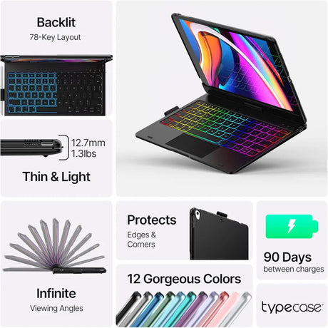 Typecase Touch for iPad 9th Generation Case with Keyboard (10.2’’ 2021),Multi-touch Trackpad,10 Color Backlight 360°