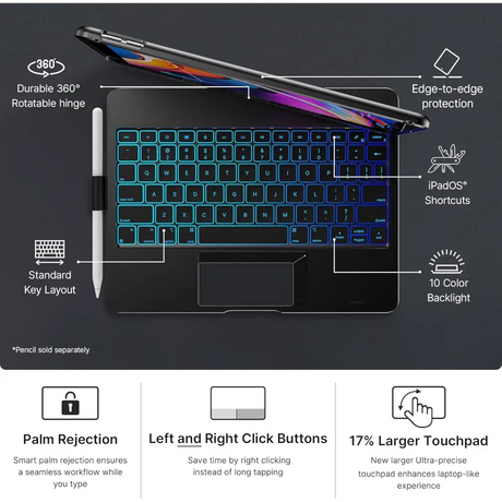 Typecase Touch for iPad 9th Generation Case with Keyboard (10.2’’ 2021),Multi-touch Trackpad,10 Color Backlight 360°