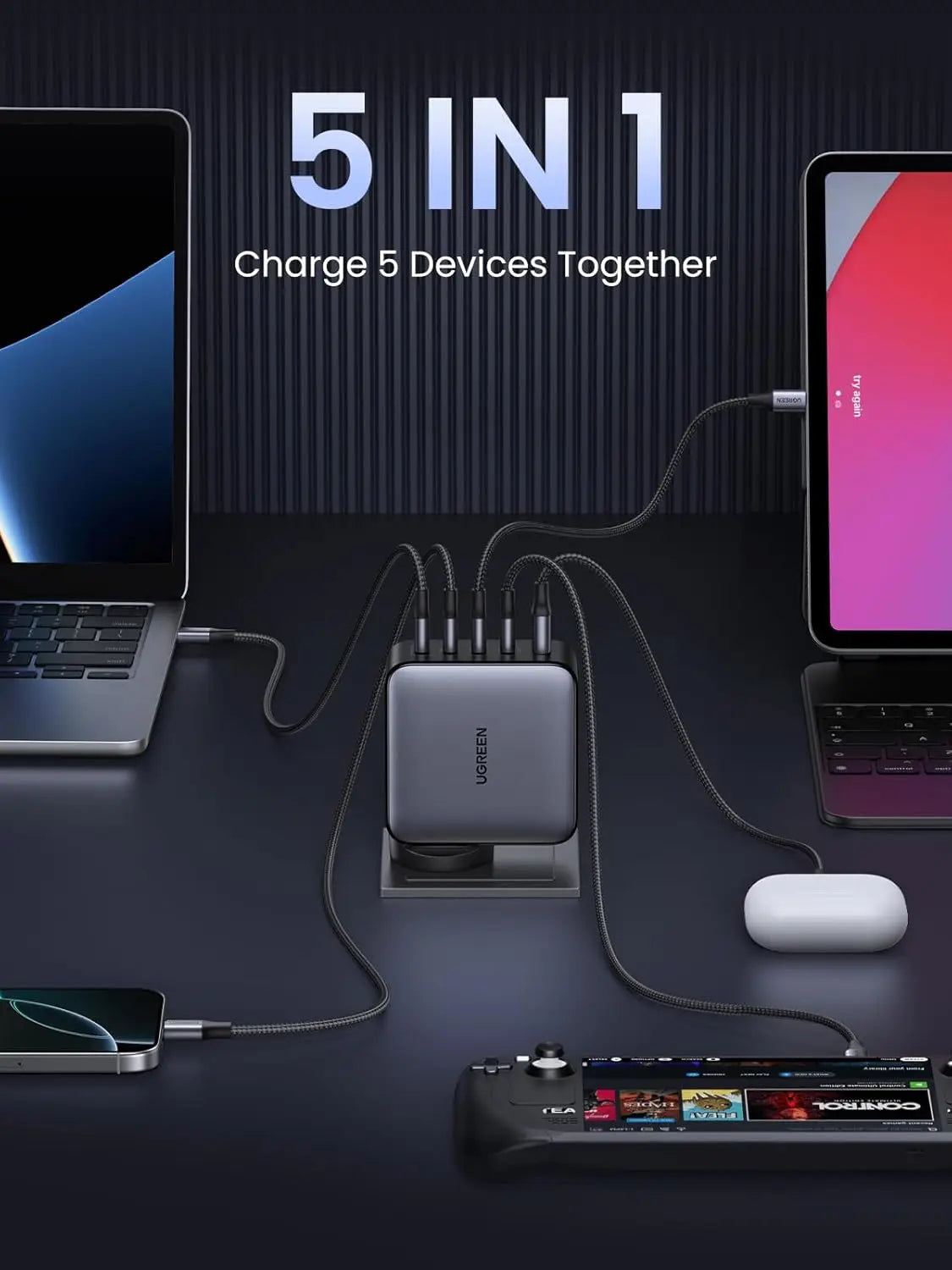 UGREEN 100W USB C Charger 5 Ports Nexode GaN II Fast Charging Block Compact Laptop Power Adapter Wall AU Plug