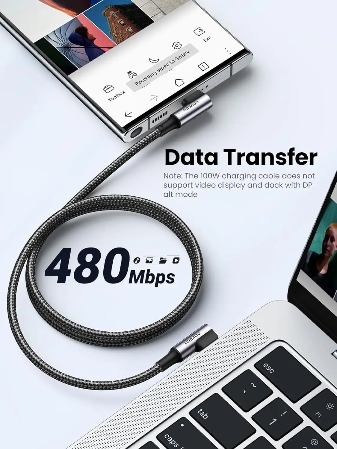 UGREEN 100W USB C to Charger Cable 90 Degree PD Fast Charging Cord for iPhone 17 Pro Max/16 MacBook iPad 2024 Huawei